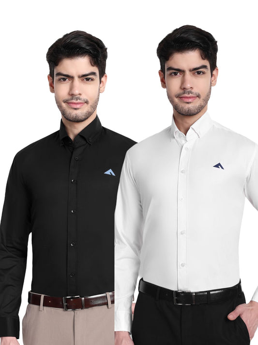 aootfit Combo of 2 Mens Shirt (White & Black)
