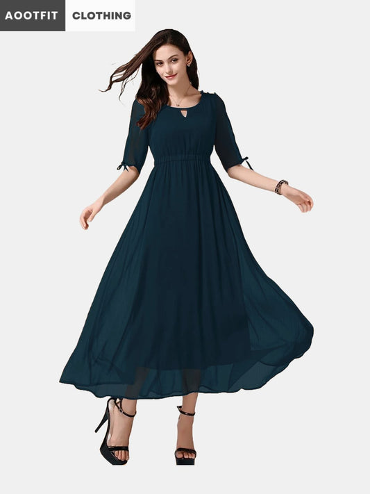 aootfit Women Designer Neck Long Dress