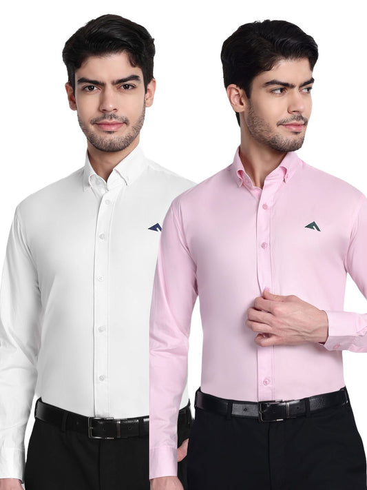 aootfit Combo of 2 Mens Shirt (Pink & White)