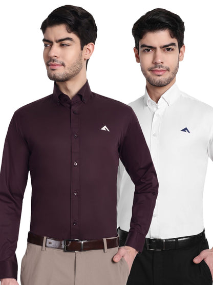 aootfit Combo of 2 Mens Shirt (Wine & White)