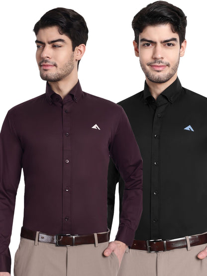 aootfit Combo of 2 Mens Shirt (Black & Wine)