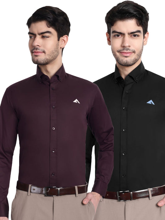 aootfit Combo of 2 Mens Shirt (Black & Wine)